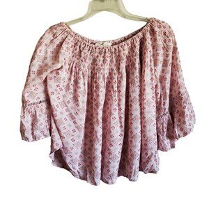 Molly Green Boho Peasant On Off Shoulder Rayon Blouse Small